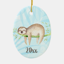 Adorno De Cerámica Lounging Sloth Keepsake Customizable Year