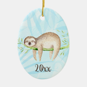 Adorno De Cerámica Lounging Sloth Keepsake Customizable Year