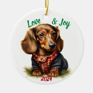Adorno De Cerámica Love and Joy Dachshund: acuarela