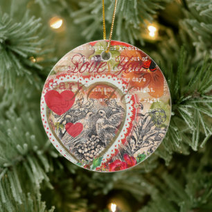 Adorno De Cerámica Love Birds Heart Red Art Collage