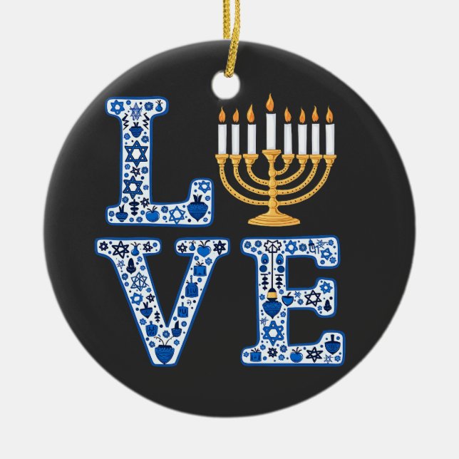 Adorno De Cerámica Love Hanukkah Jewish Holiday Menorah (Frente)