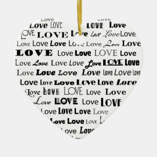 Adorno De Cerámica Love Heart Word Cloud - Negro