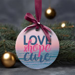 Adorno De Cerámica Love Hope Cure | Atardecer pintado a mano en la pl<br><div class="desc">Sereno misticismo de una bella puesta de sol en una isla tropical con bonitas playas y corrientes de agua a lo largo de una playa en una sofisticada paleta pastel de azul suave y rosa en una textura fluida de acuarela. La estética abstracta moderna y única aporta un lujo para...</div>