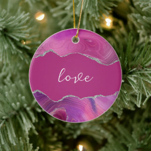 Adorno De Cerámica Love Inspirational Word Magenta Hot Pink Agate