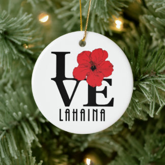 Adorno De Cerámica LOVE Lahaina Red Hibiscus