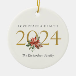 Adorno De Cerámica Love Peace Health Poinsettia Bunch Relieve metaliz