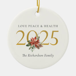 Adorno De Cerámica Love Peace Health Poinsettia Bunch Relieve metaliz