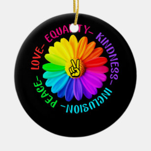 Adorno De Cerámica Love Peace Kindness Inclusion Peace Sign Daisy
