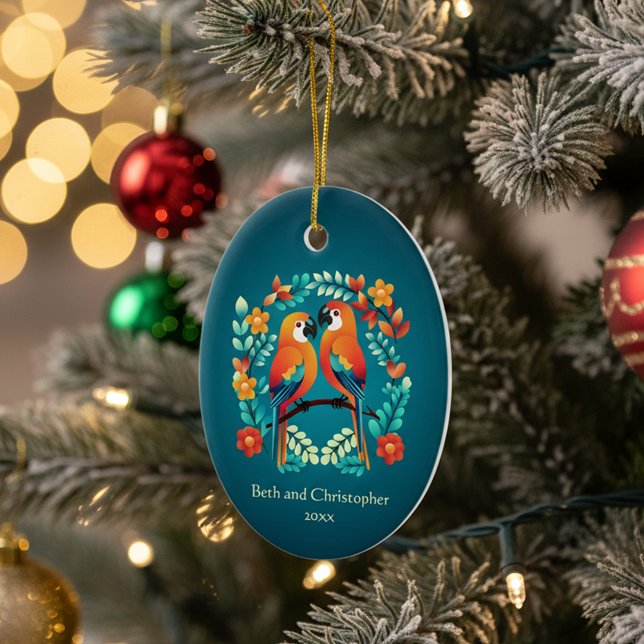 Adorno De Cerámica Lovebird Parrots (Subido por el creador)