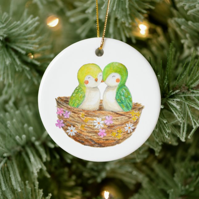 Adorno De Cerámica Lovebirds Couple's First Christmas Together Custom (Árbol)
