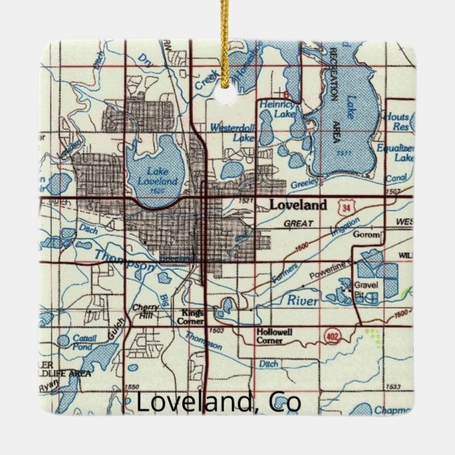 Adorno De Cerámica Loveland CO Topo Map (Reverso)