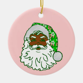 Adorno De Cerámica luau pink christmas hawaiian african black santa