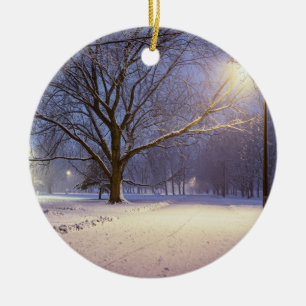 Adorno De Cerámica Luces de calle y cubierta de nieve