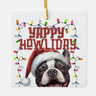 Adorno De Cerámica Luces de Navidad de adorable Bulldog Francés