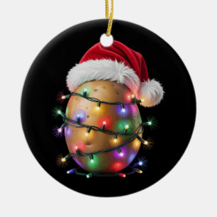 Adorno De Cerámica Luces de Navidad de Patata Sombrero de Santa Verdu