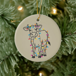 Adorno De Cerámica Luces de Navidad de Vaca Adorable Terneras Fiesta
