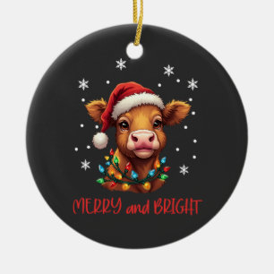 Adorno De Cerámica Luces de Navidad de Vaca Bebé de las Tierras Altas