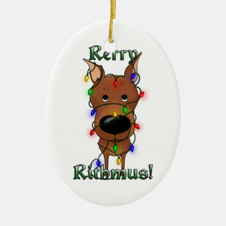 Adorno De Cerámica Luces de navidad del Pinscher miniatura