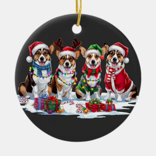 Adorno De Cerámica Luces de Navidades Corgi - Diseño Adorable (Frente)