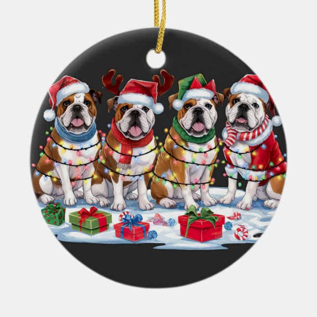 Adorno De Cerámica Luces de Navidades de bulldog - Diseño Adorable (Frente)