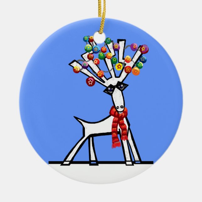 Adorno De Cerámica Luces de Navidades de renos (Frente)