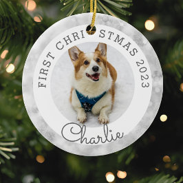 Adorno De Cerámica Luces de plata Primera Navidad de la Mascota Foto