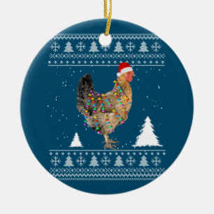 Adorno De Cerámica Luces de pollo con Navidades de Santa Hat Pajamas