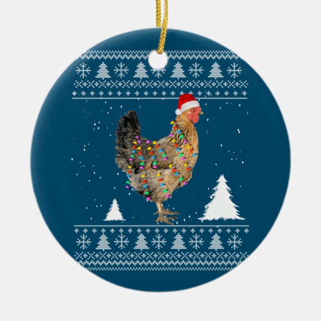 Adorno De Cerámica Luces de pollo con Navidades de Santa Hat Pajamas (Frente)