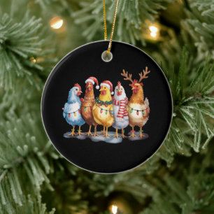 Adorno De Cerámica Luces Divertidas de Navidad de Pollo Granja Animal