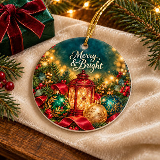 Adorno De Cerámica Luces Navideñas de Linterna Roja Merry & Bright