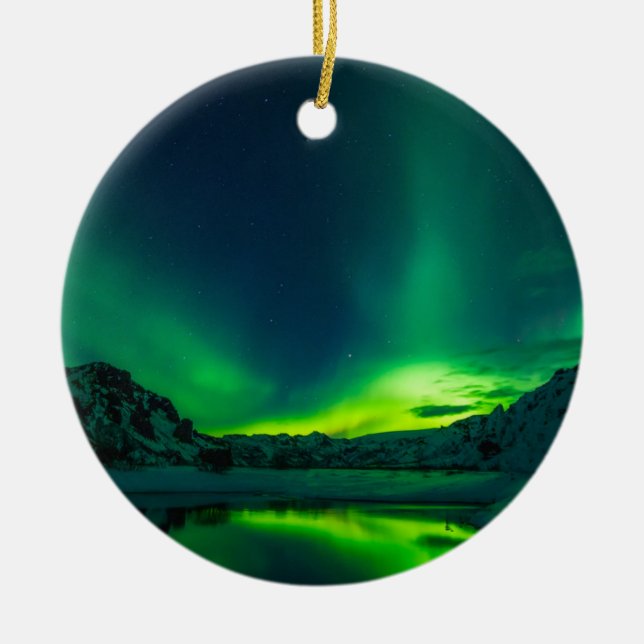 Adorno De Cerámica Luces septentrionales verdes de Islandia (Frente)