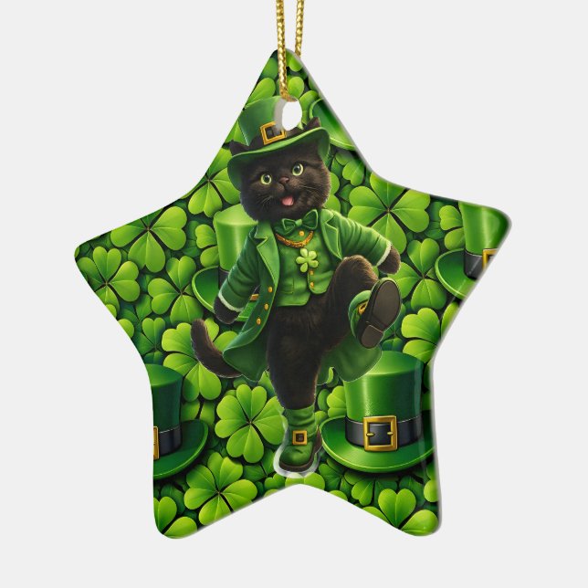 Adorno De Cerámica Lucky leprechaun black cat snowflake ornament Sain (Izquierda)