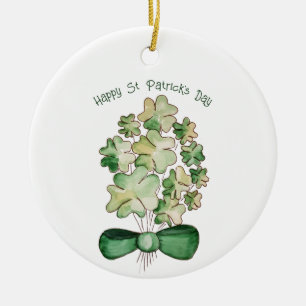 Adorno De Cerámica Lucky Shamrock Clover Watercolor Art