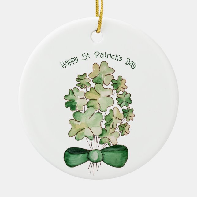 Adorno De Cerámica Lucky Shamrock Clover Watercolor Art (Frente)