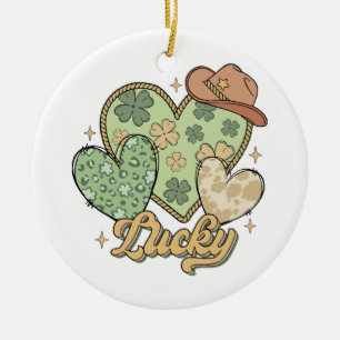 Adorno De Cerámica Lucky Western St Patricks Day Heart Shamrock Irish