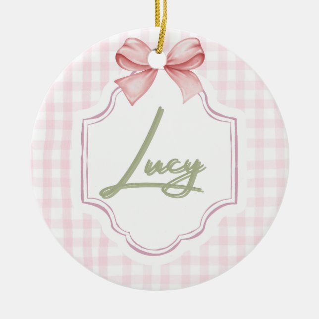 Adorno De Cerámica Lucy Baby Nursery personalizada Bow&Gingham (Frente)