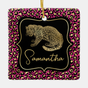 Adorno De Cerámica Lujo Monograma Dorado Animal Estampado Leopardo Ro