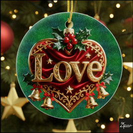 Adorno De Cerámica Lujo Rojo Terciopelo Dorado Navidad (amor)