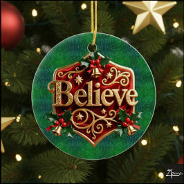 Adorno De Cerámica Lujo Rojo Terciopelo Dorado Navidad ( Cree )