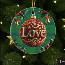 Adorno De Cerámica Lujo Rojo Terciopelo Oro Navidad (amor)