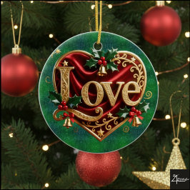Adorno De Cerámica Lujo Rojo Terciopelo Oro Navidad (amor)