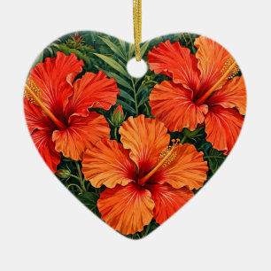 Adorno De Cerámica Lujosas flores tropicales de hibisco naranja selvá