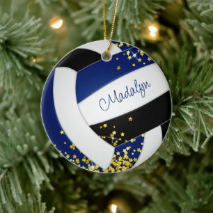 Adorno De Cerámica lujoso voleibol negro azul con estrellas doradas