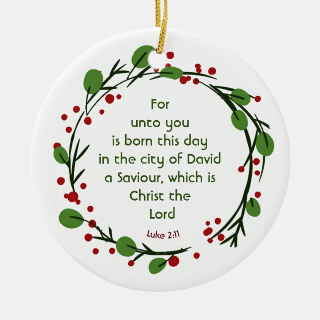 Adorno De Cerámica Luke 2:11 Christian Christmas Scripture Wreath (Frente)