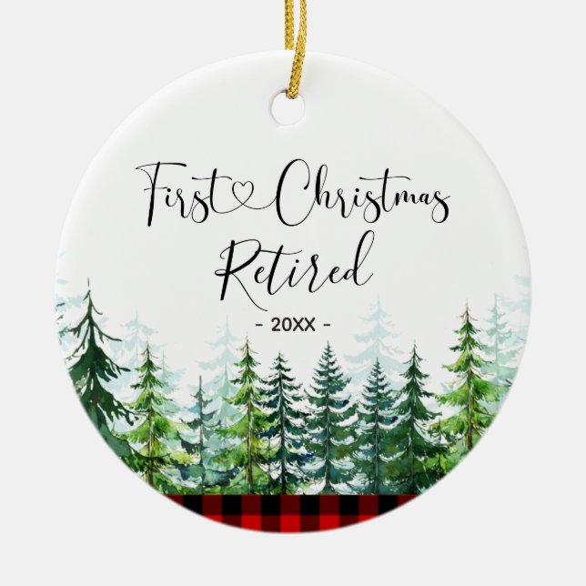 Adorno De Cerámica Lumberjack Pine Tree Retirada Primera Navidad (Frente)