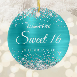 Adorno De Cerámica Luminoso Turquesa Azul Glitter Sweet 16