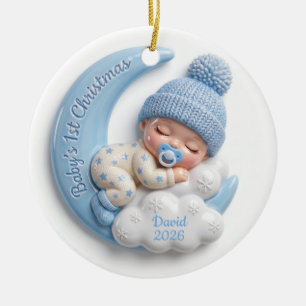 Adorno De Cerámica Luna azul 3D bebé niño durmiendo 1er Navidad