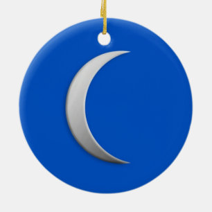 Adorno De Cerámica Luna creciente de plata - fondo azul cobalto
