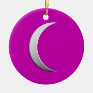 Adorno De Cerámica Luna creciente de plata - fondo magenta