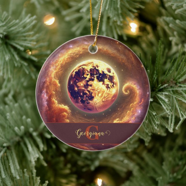 Adorno De Cerámica Luna de la Galaxia otoñal personalizada (Árbol)
